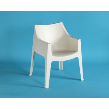 Molded Plastic Stacking Arm Chair in Off White
