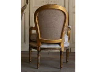 Vintage Louis XVI Gold Gilt Upholstered Round Back Arm Chair