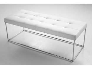 Tufted White Leather Bench