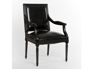 Black Leather Louis Arm Chair