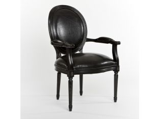 Black Leather Oval Louis Arm Chair