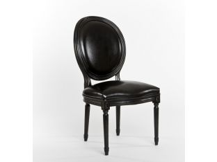 Black Leather Oval Louis Side Chair