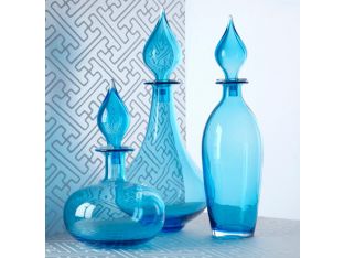 Set of 2 Blue Glass Decanters