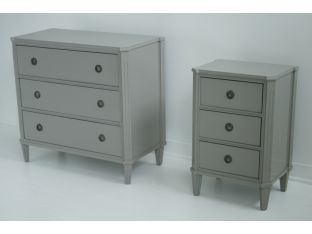 Chelsea Textiles Gustavian Bedside Table with Three Drawers in Ash Gray Lacquer