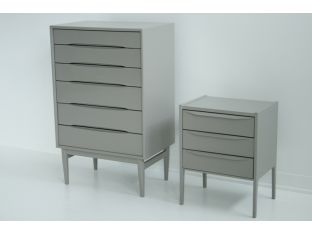 Chelsea Textiles Mid-Century Bedside Table with Three Drawers in Ash Gray Lacquer