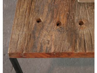 Iron Side Table with Reclaimed Wood Top with Holes