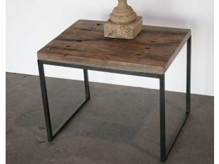 Iron Side Table with Reclaimed Wood Top with Holes