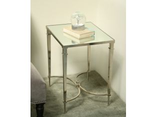 French Deco Style Nickel and Mirror End Table