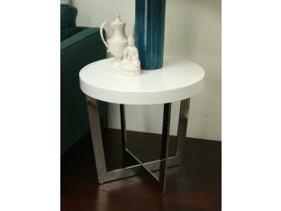 White Lacquered End Table with Chrome Base