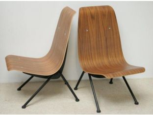 Walnut Plywood Lounge Chair on Black Base