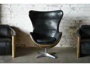 Distressed Black Leather Jump Seat with Riveted Brass