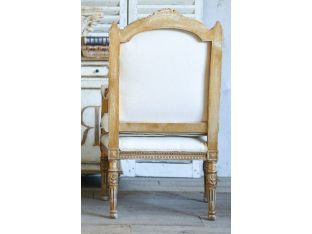 Vintage Louis XVI Gold Gilt Upholstered Square Back Arm Chair