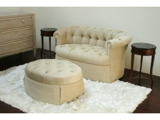 Beige Tufted Oval Ottoman with Skirt