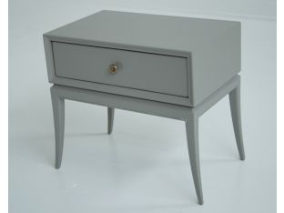 Chelsea Textiles Mid-Century Bedside Table with One Drawer in Ash Gray Lacquer