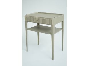 Chelsea Textiles Mid-Century Nightstand with Carved Drawer in Custard Finish