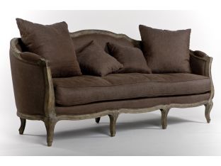 Limed Gray French Style Sofa with Aubergine Linen Upholstery