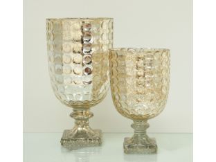 Set of 2 Antiqued Gold Goblet Tealight Candle Holder Vases