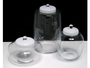 Set of 3 Assorted Mouth Blown Glass Canister with White Lids