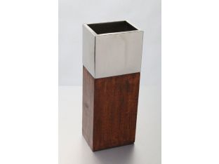 Wood and Metal Square Vase