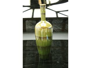 Tall Green Striated Bottle Vase