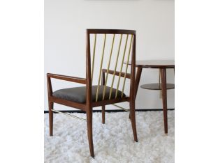 Walnut and Brass Spindle Back Armchair