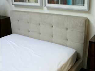 Beige Twill Fabric Queen Bed
