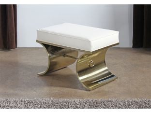 Jet Set Vanity Bench in White Leather with Brass Base