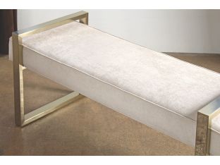 Jet Set Bench in White Fabric with Square Brass Legs
