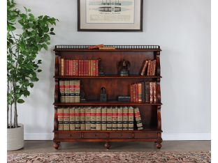Vintage Wood and Leather Bookshelf with Brass Accents