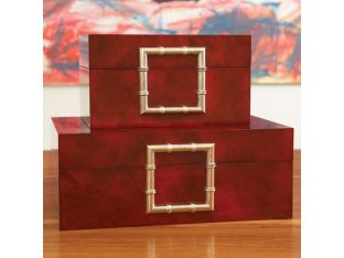 Red Faux Skin & Bamboo Boxes (Set of 2)