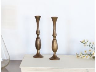 Set of 2 Aged Brass Mid-Century Candle Holders, Vintage 1950's