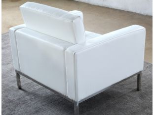 White Leather Button Tufted Knoll Style Club Chair