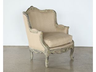 Antiqued Louis Club Chair With Taupe Upholstery