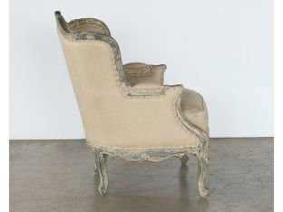 Antiqued Louis Club Chair With Taupe Upholstery