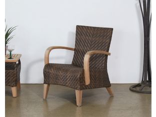 Brown Outdoor Club Chair With Wooden Arms