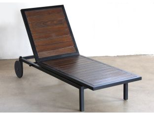 Black Steel and Dark Wood Outdoor Chaise