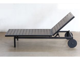 Black Steel and Dark Wood Outdoor Chaise