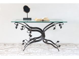 Wrought Iron Vine Frame Console Table with Glass Top