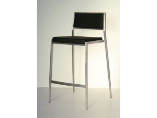 Black Leather and Brushed Stainless Steel Counter Chair