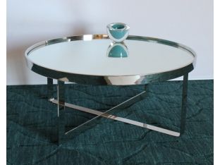 Large Round Chrome Coffee Table with Mirror Top