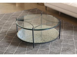 Round Metal Coffee Table with Mirrored Bottom