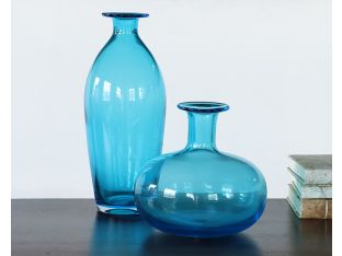 Set of 2 Blue Glass Decanters