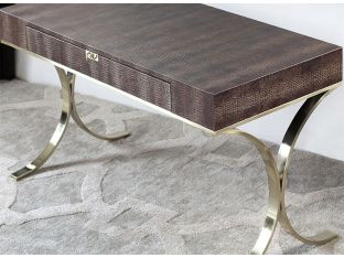 Crocodile Embossed Leather Desk with Brass Legs