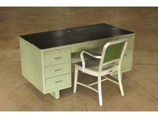 Green Metal Desk With Black Top