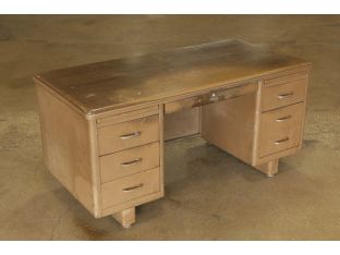 Brown Metal Desk With Woodgrain Metal Top
