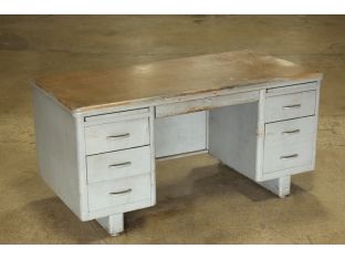 Gray Metal Desk With Brown Top