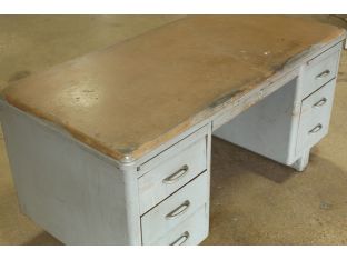 Gray Metal Desk With Brown Top