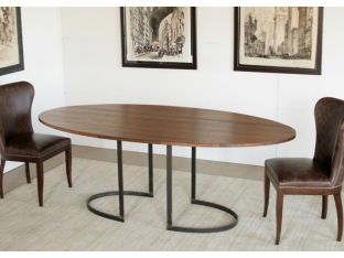 Oval Dining Table In Light Walnut With Curved Metal Base
