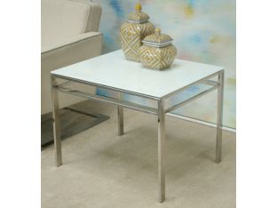 Mitchell Gold Emilio Square Side Table with White Glass Top