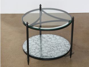 Round Metal Side Table with Mirrored Bottom